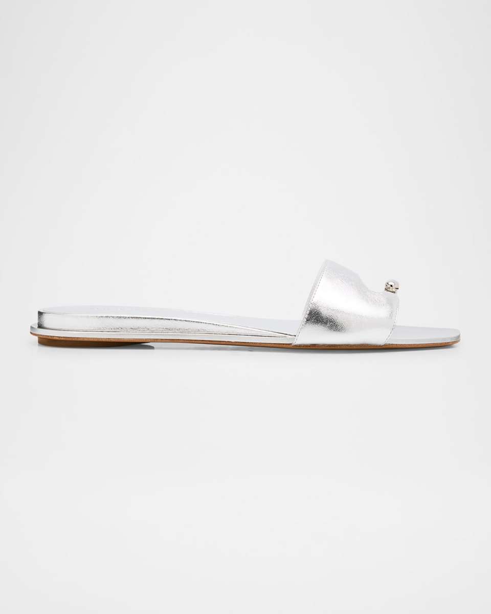 Pierced Metallic Toe Ring Flat Sandals
